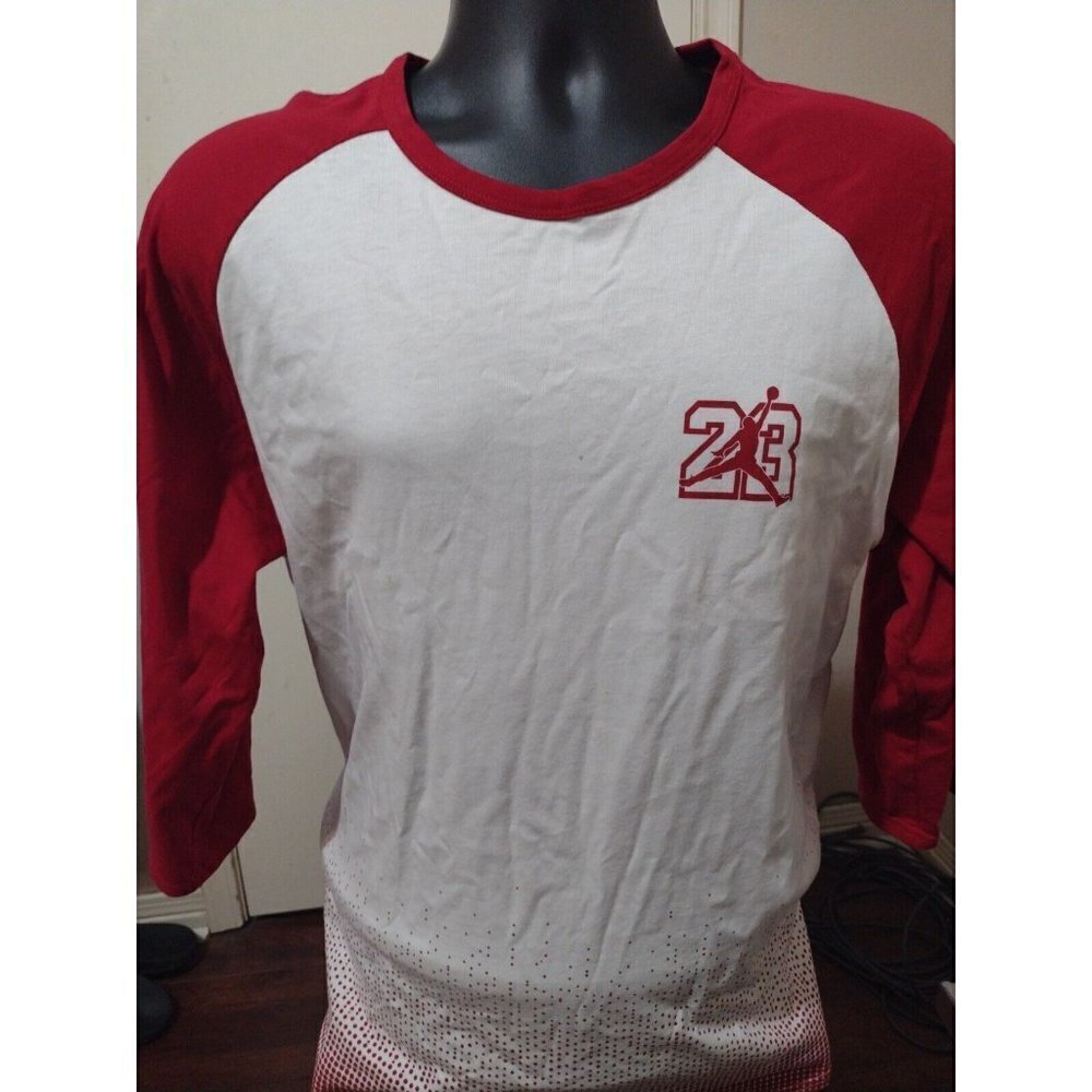 Air Jordan 3/4 Sleeve Pullover T-Shirt Short White Red Cotton Size XL Men's
